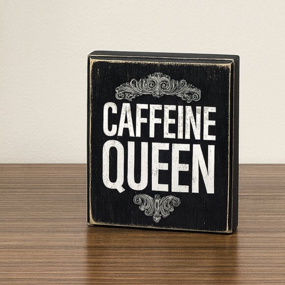 Funny Wooden Caffeine Queen Sign: Coffee Lover Gift or Decor - Picture 1 of 2